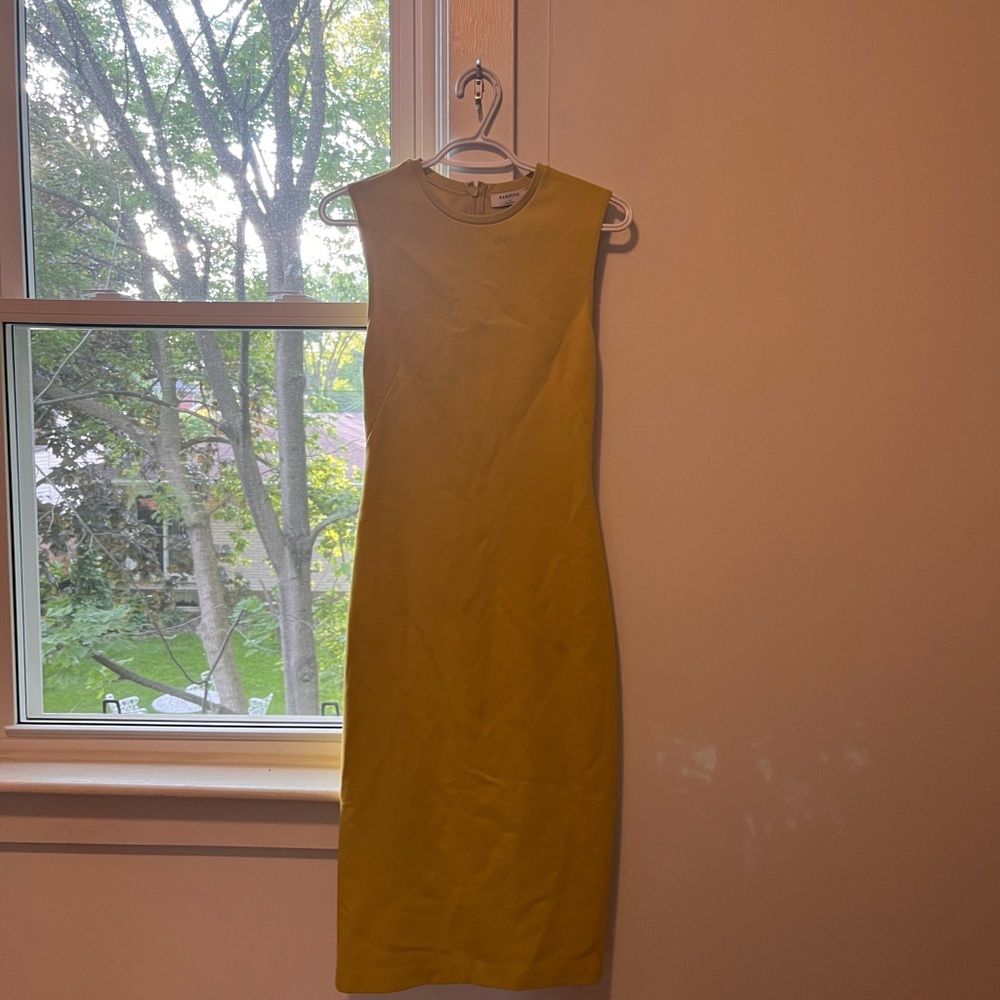 Babaton Yellow Mock Neck Sheath Midi Dress